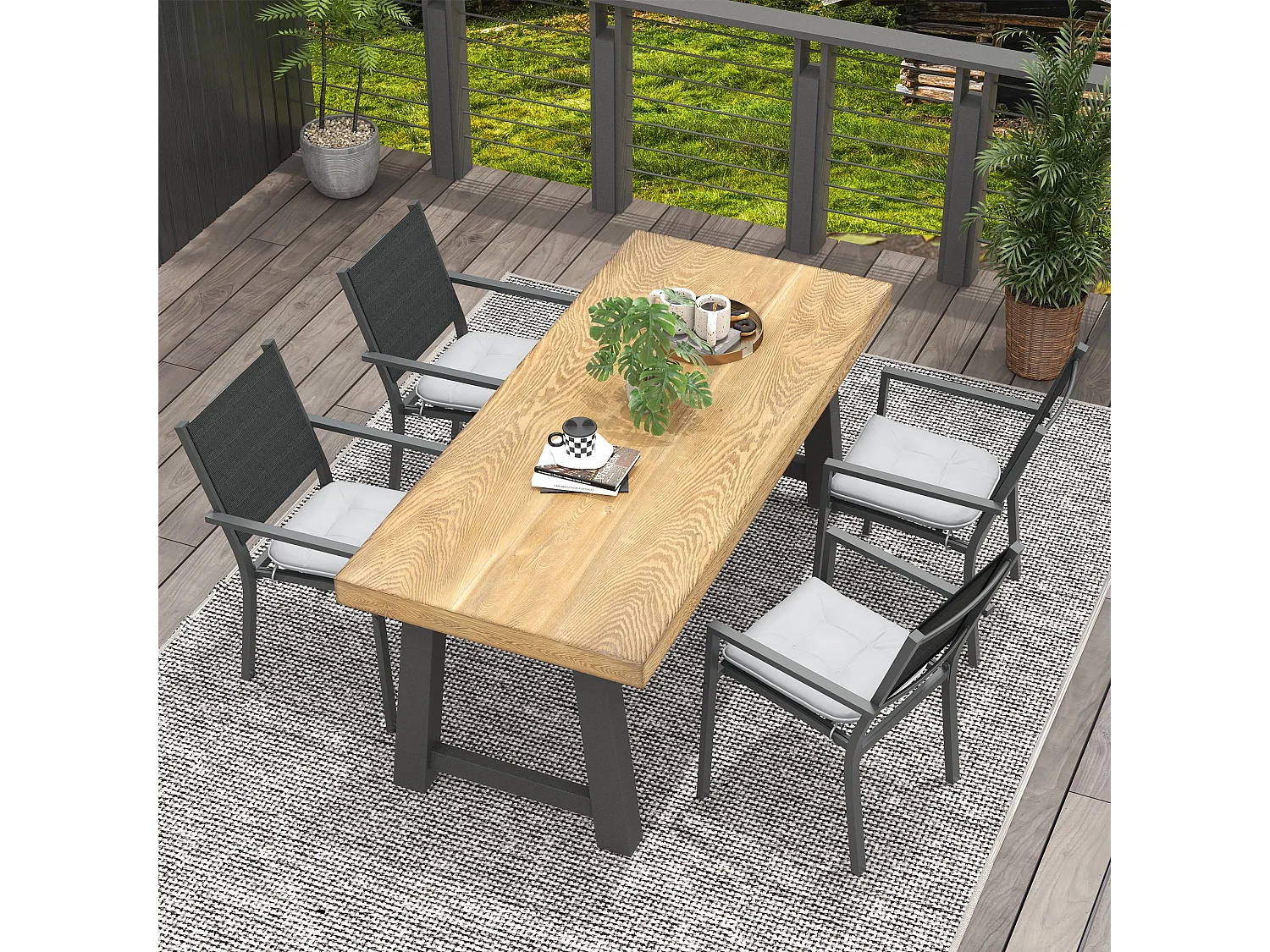 Lot de 4 coussins de chaises de jardin polyester gris clair