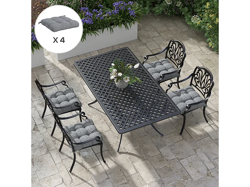 Lot de 4 coussins de chaise de jardin avec attaches gris