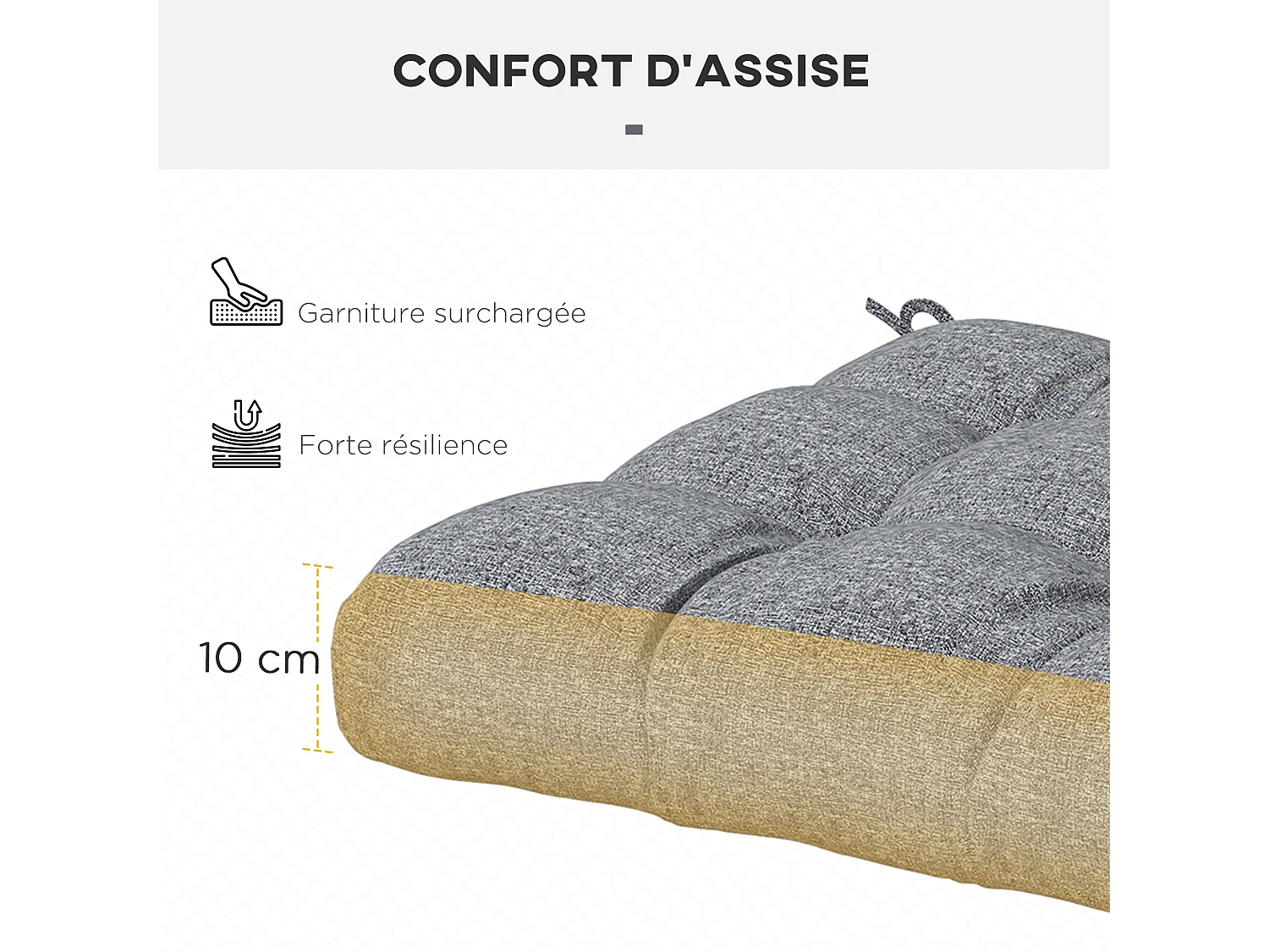 Lot de 4 coussins de chaise de jardin avec attaches gris