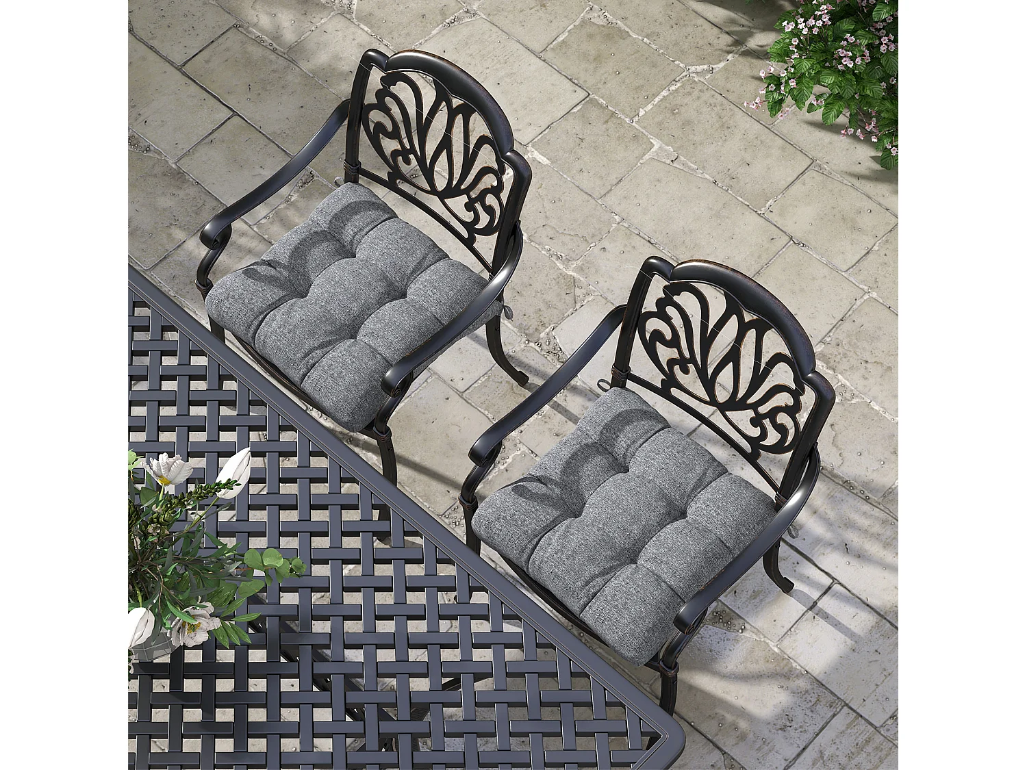 Lot de 4 coussins de chaise de jardin avec attaches gris