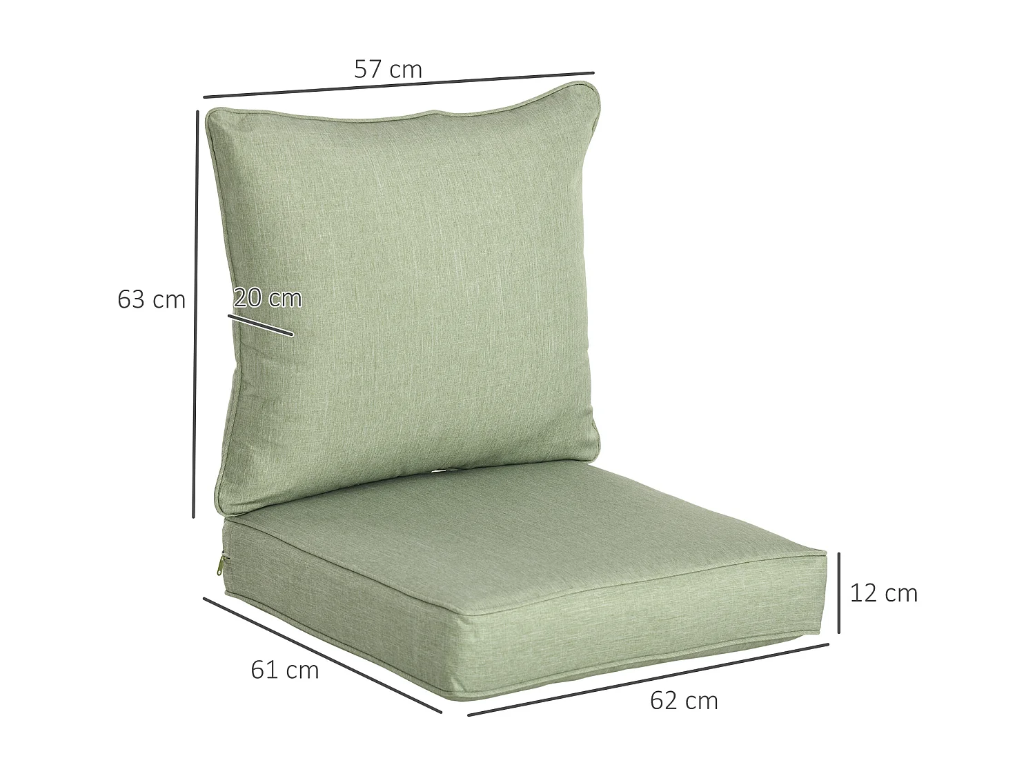 Lot de 2 coussins matelas assise dossier pour chaise de jardin fauteuil polyester vert clair