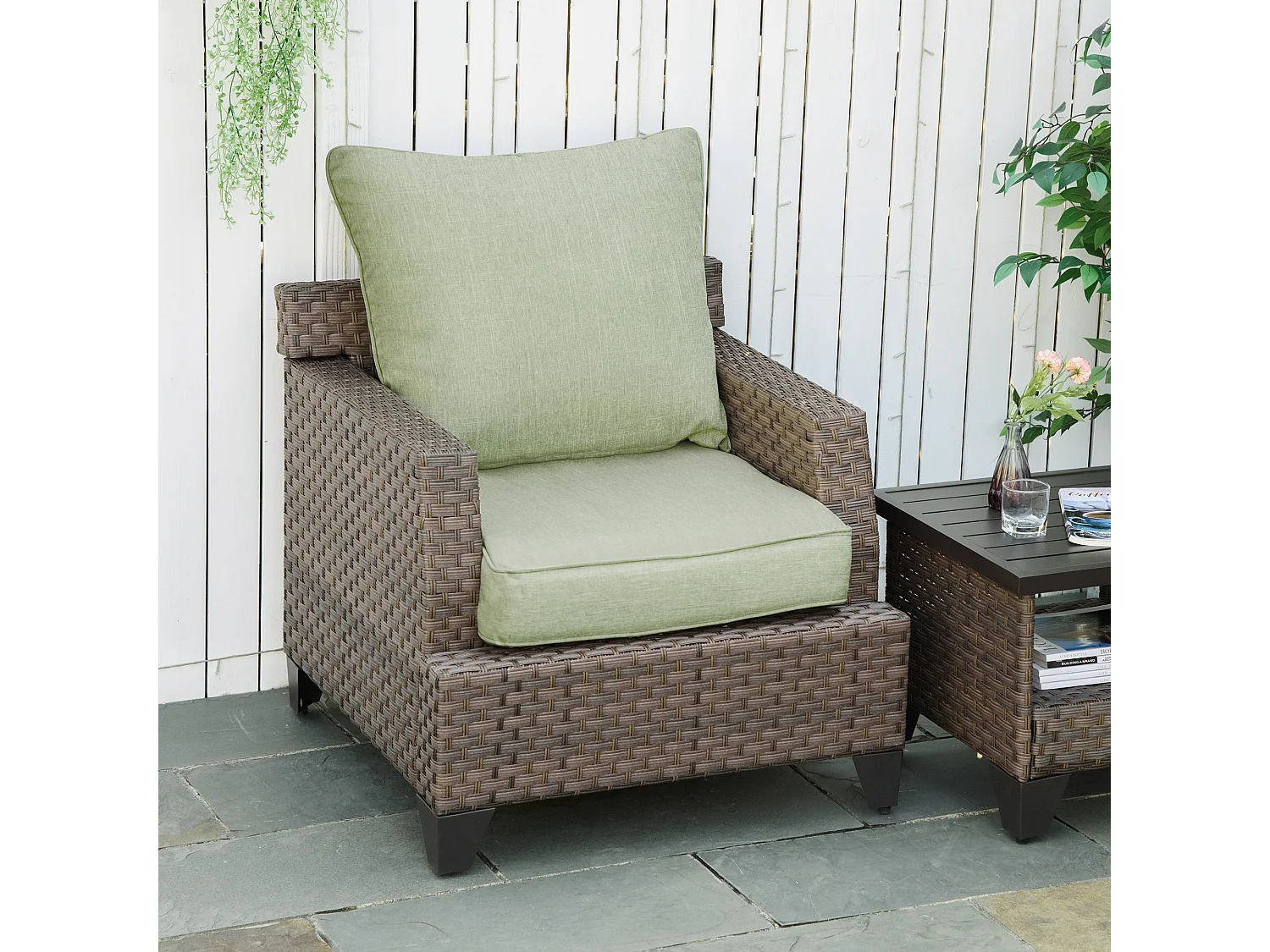 Lot de 2 coussins matelas assise dossier pour chaise de jardin fauteuil polyester vert clair