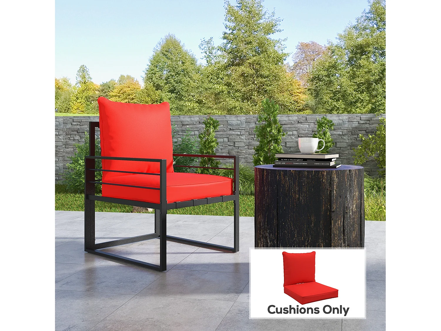 Lot de 2 coussins matelas assise dossier pour chaise de jardin fauteuil polyester rouge