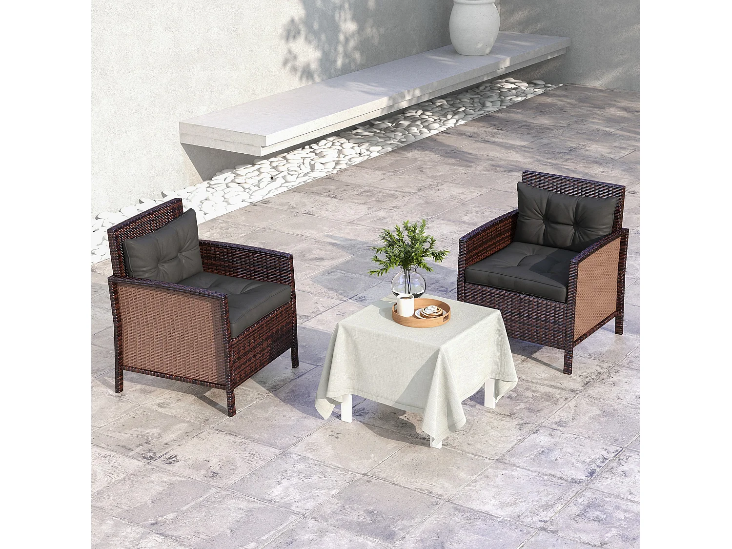 Lot de 4 coussins assises dossiers fauteuils de jardin - effet capitonné - polyester anthracite