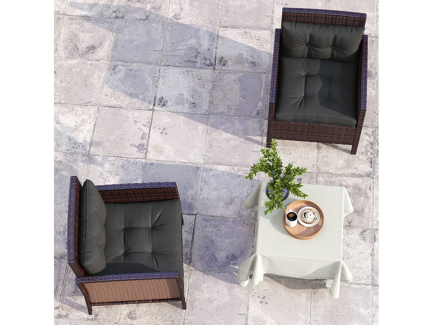 Lot de 4 coussins assises dossiers fauteuils de jardin - effet capitonné - polyester anthracite