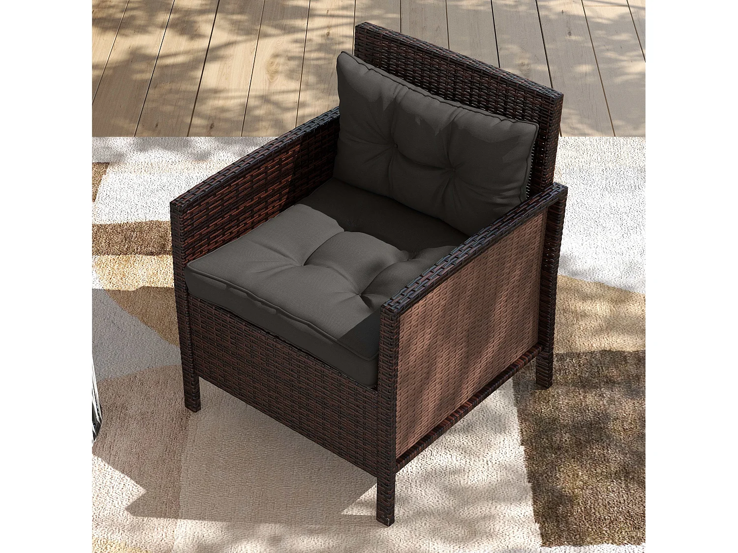 Lot de 4 coussins assises dossiers fauteuils de jardin - effet capitonné - polyester anthracite