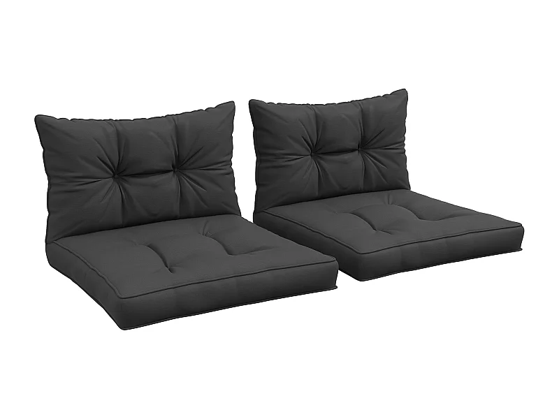 Lot de 4 coussins assises dossiers fauteuils de jardin - effet capitonné - polyester anthracite