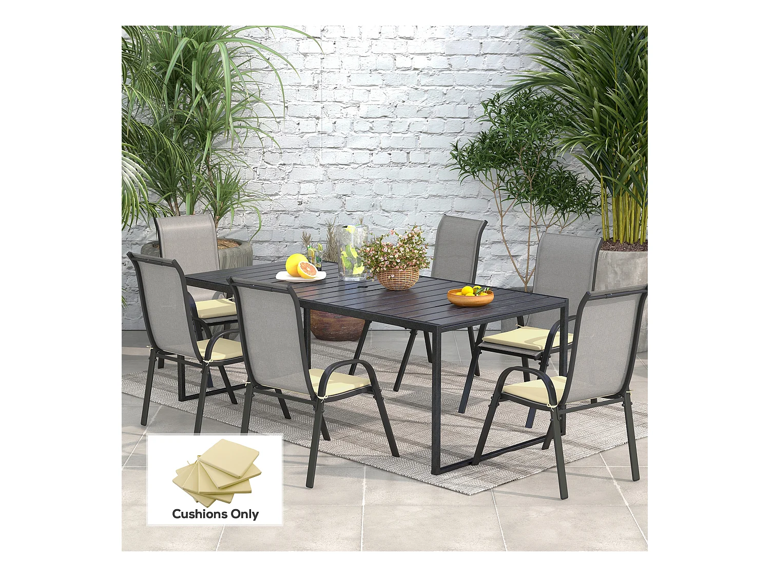 Lot de 6 coussins de chaises de jardin polyester beige