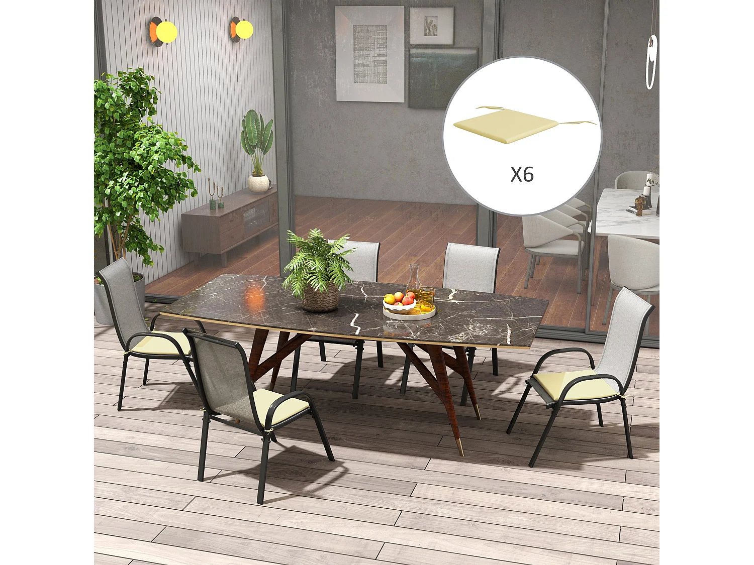 Lot de 6 coussins de chaises de jardin polyester beige