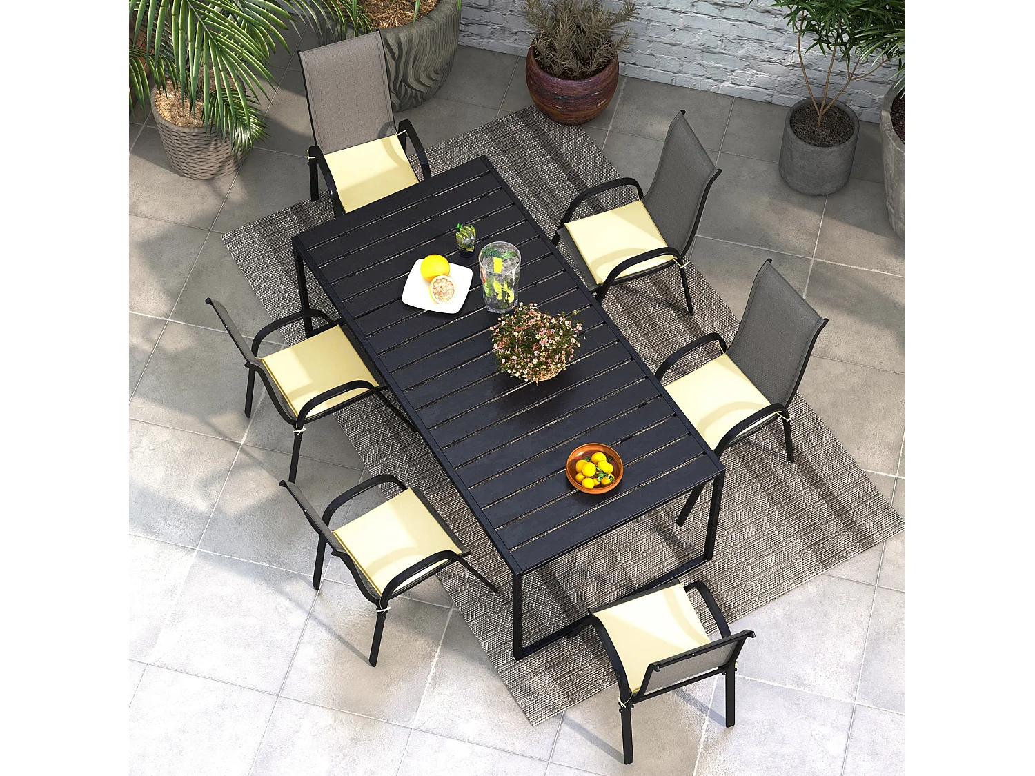 Lot de 6 coussins de chaises de jardin polyester beige