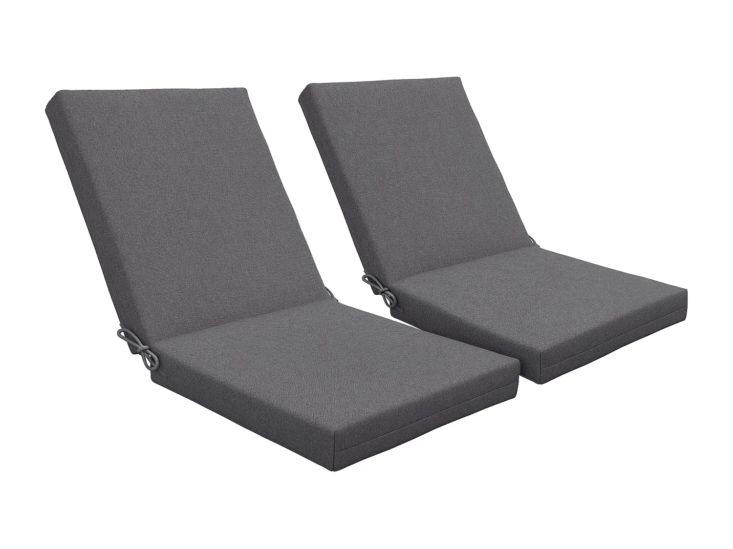 Lot de 2 coussins galettes de chaise de jardin - dim. 112L x 51l x ép. 8 cm - cordons attache - polyester déperlant anthracite