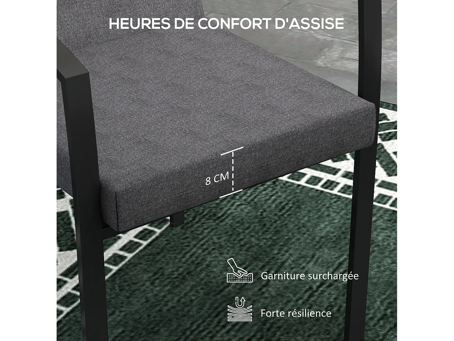 Lot de 2 coussins galettes de chaise de jardin - dim. 112L x 51l x ép. 8 cm - cordons attache - polyester déperlant anthracite