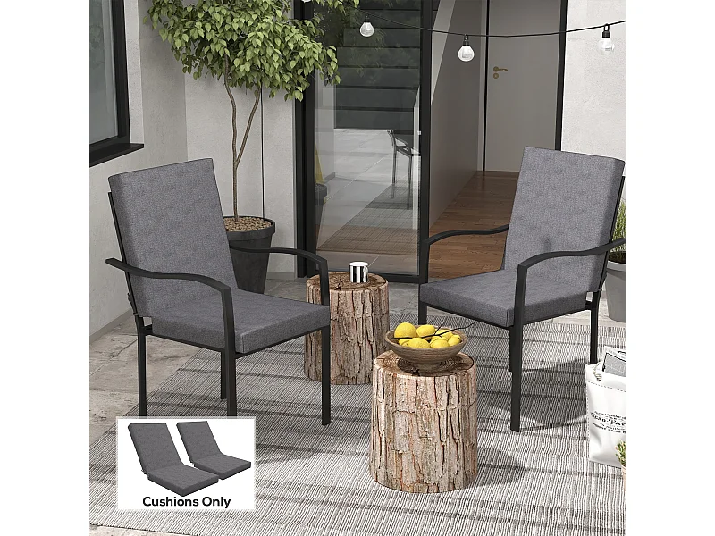 Lot de 2 coussins galettes de chaise de jardin - dim. 112L x 51l x ép. 8 cm - cordons attache - polyester déperlant anthracite