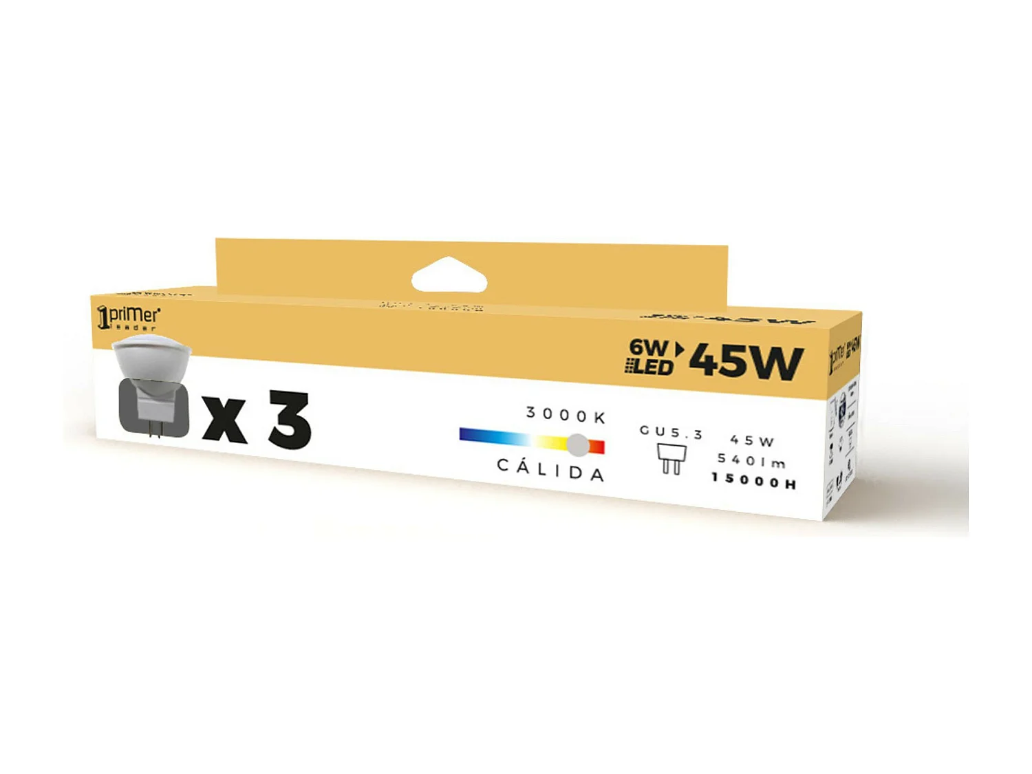 Pack 3 Lampadine Faretto LED GU5.3 6W Equi.50W 540lm 3000K 15000H Primer Leader