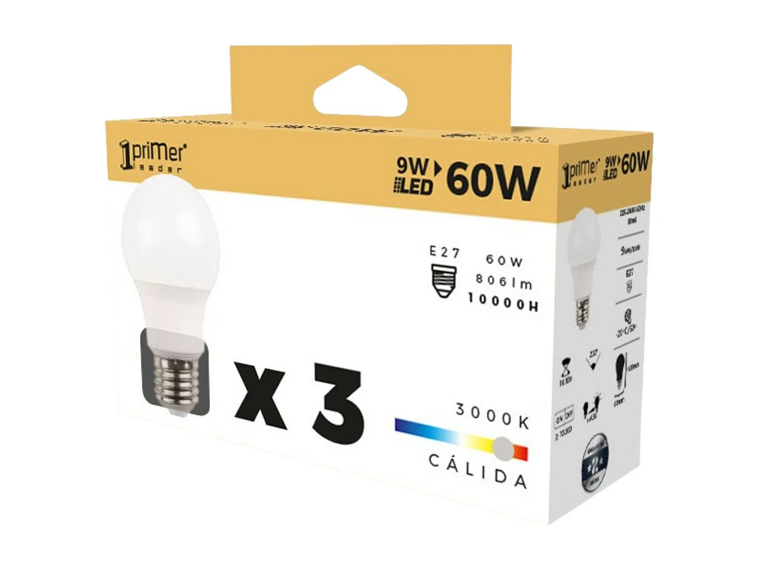 Pack 3 Lampadine LED Standard E27 9W Equi.60W 806lm 15000H Primer Leader
