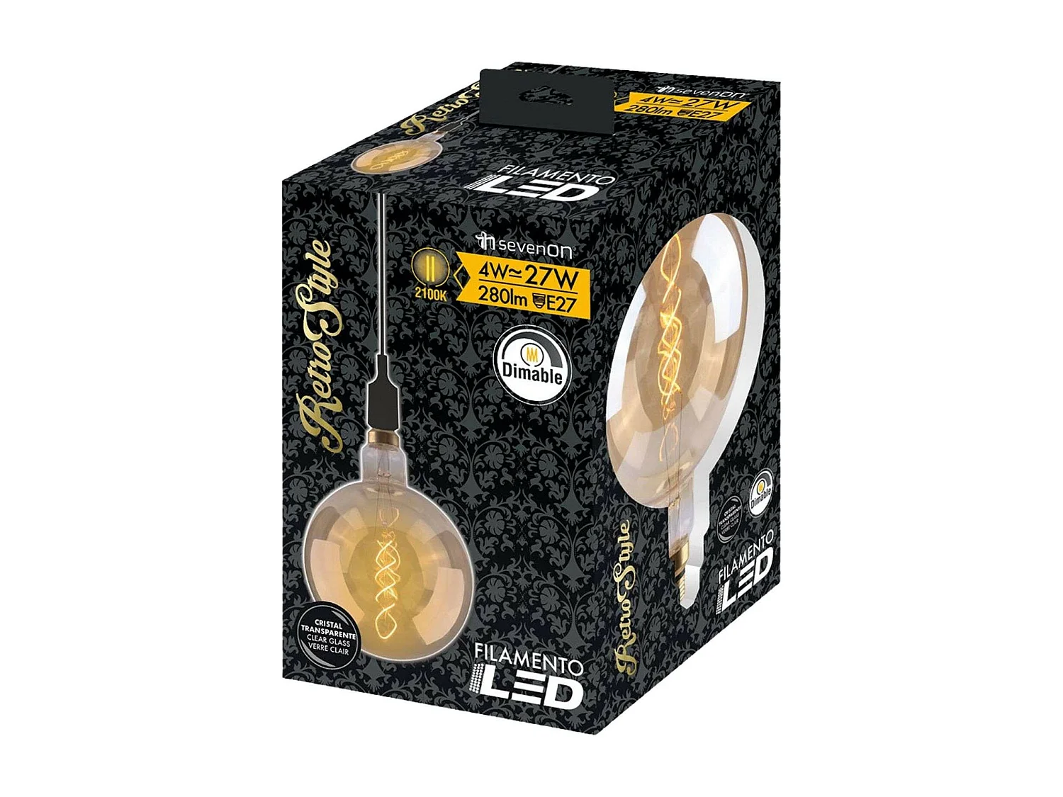 Lampadina LED Globo Giant E27 4W Equi.28W 280lm Dimmerabile 2100K Trasparente 25000H 7hSevenOn Vintage