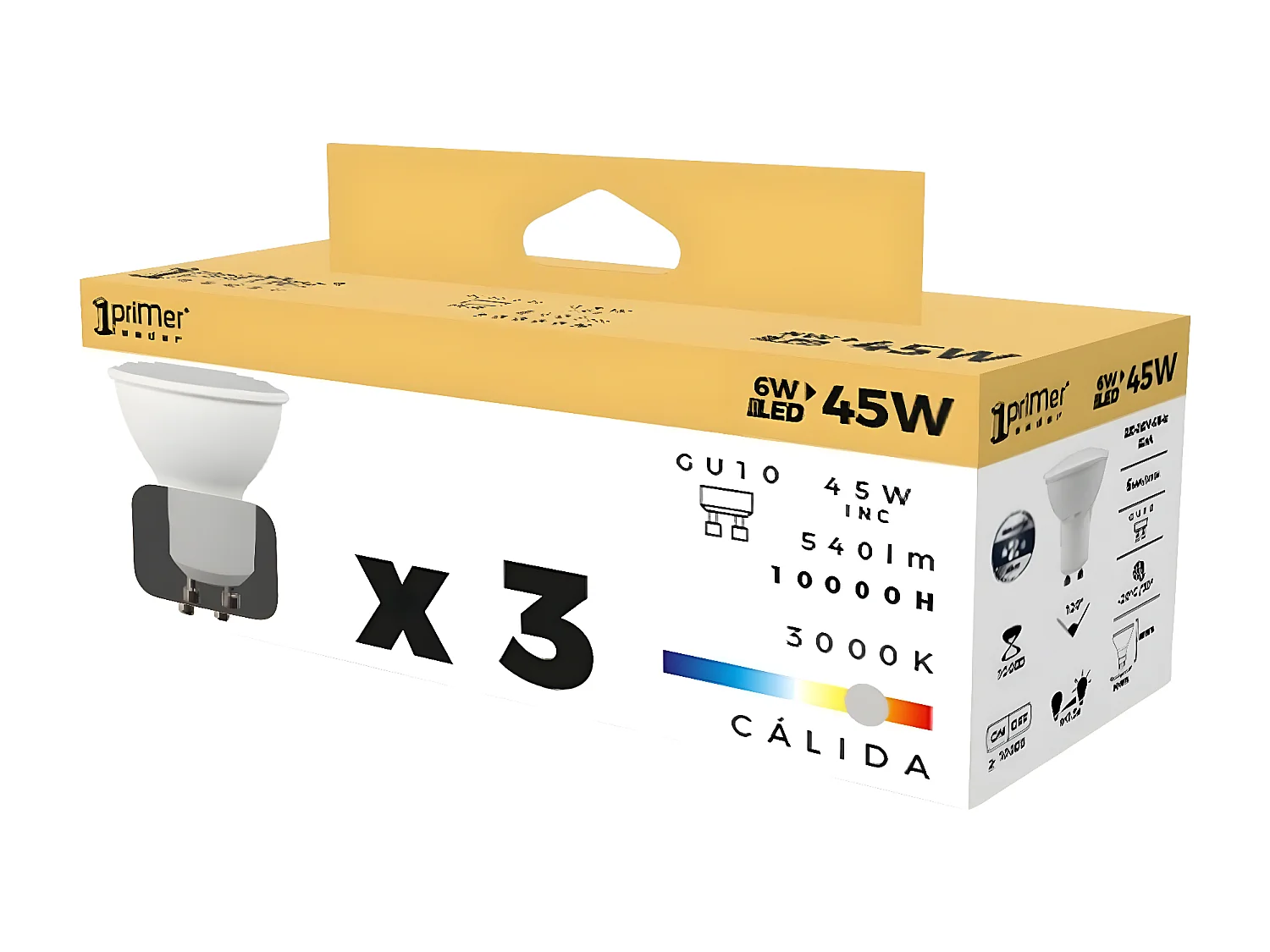 Pack 3 Lampadine Faretto LED GU10 6W Equi.50W 540lm 15000H Primer Leader