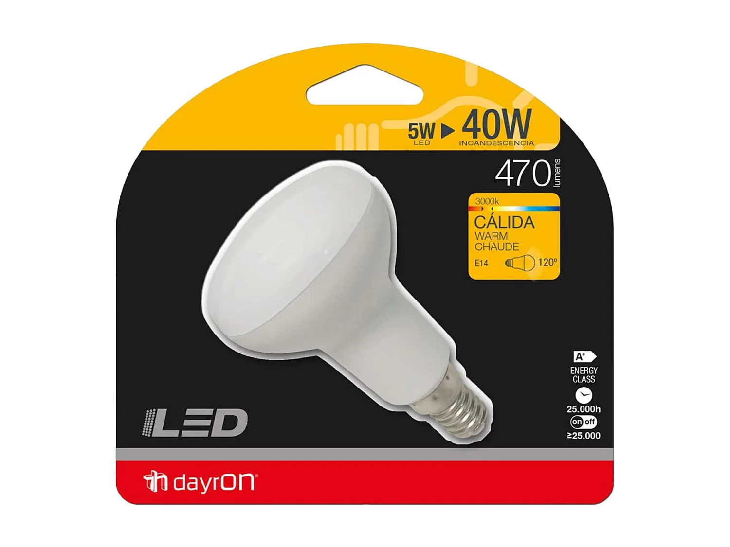 Lampadina LED con riflettore E14 5W Equi.40W 470lm 3000K 25000H Dayron