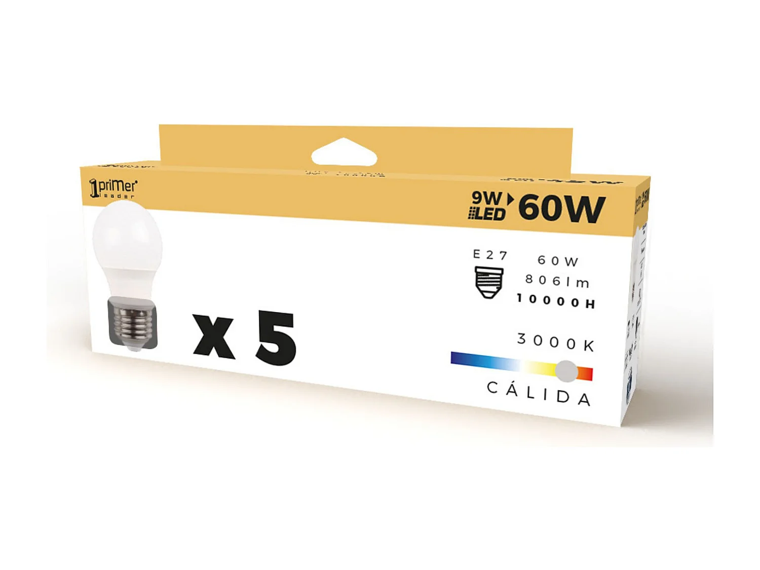 Confezione da 5 Lampadine LED Standard E27 9W Equi.60W 806lm 3000K 15000H Primer Leader