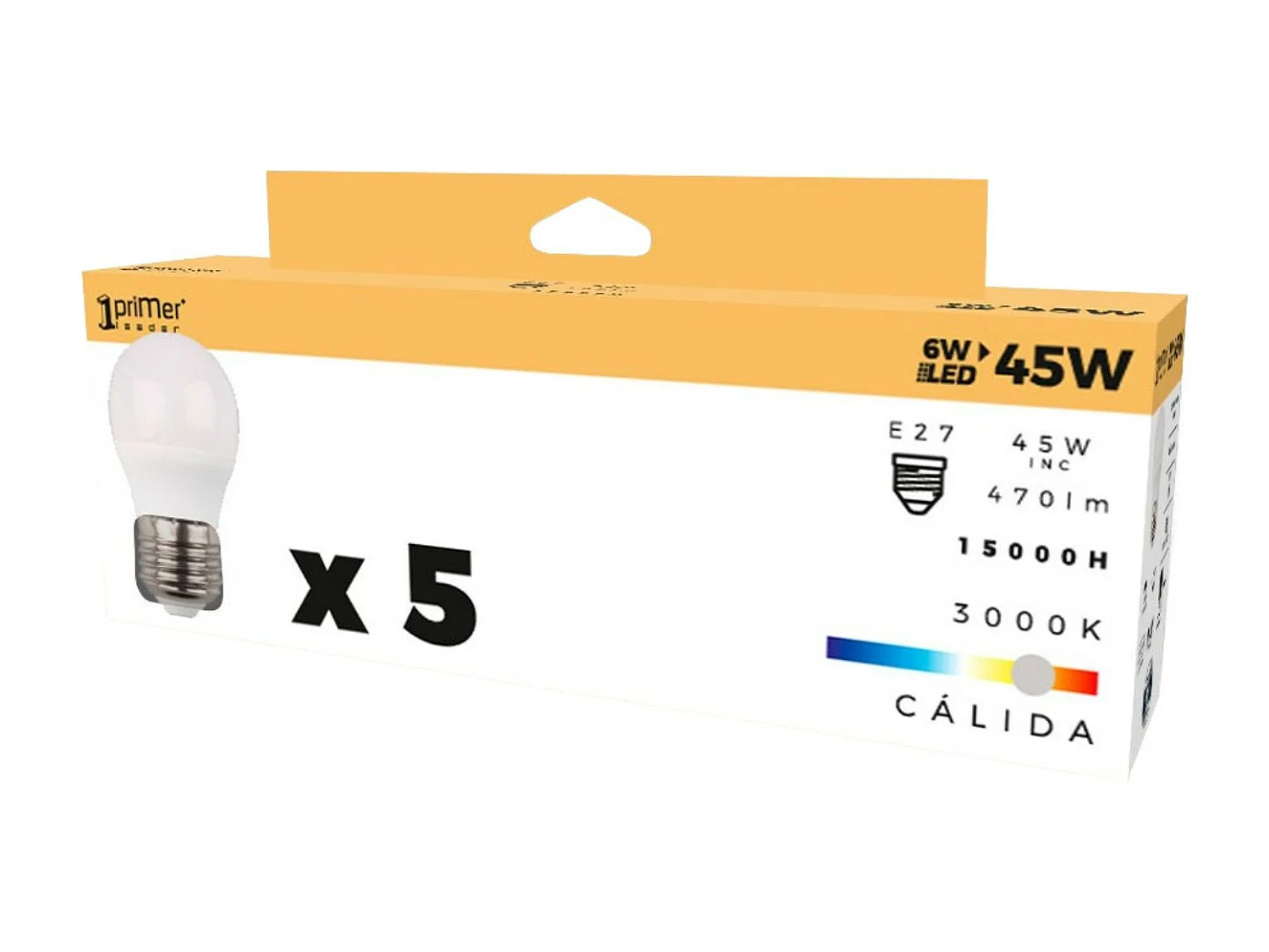 Confezione da 5 Lampadine LED Sferiche E27 6W Equi.40W 470lm 15000H Primer Leader