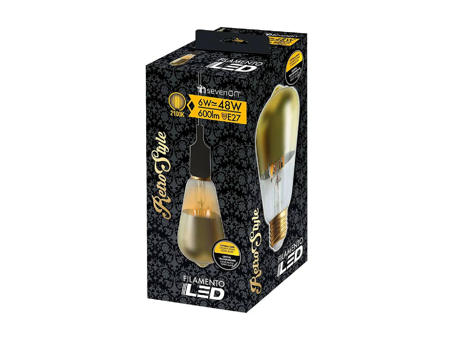 Lampadina LED Edison Cupola Oro E27 6W Equi.45W 600lm 15000H 7hSevenOn Vintage