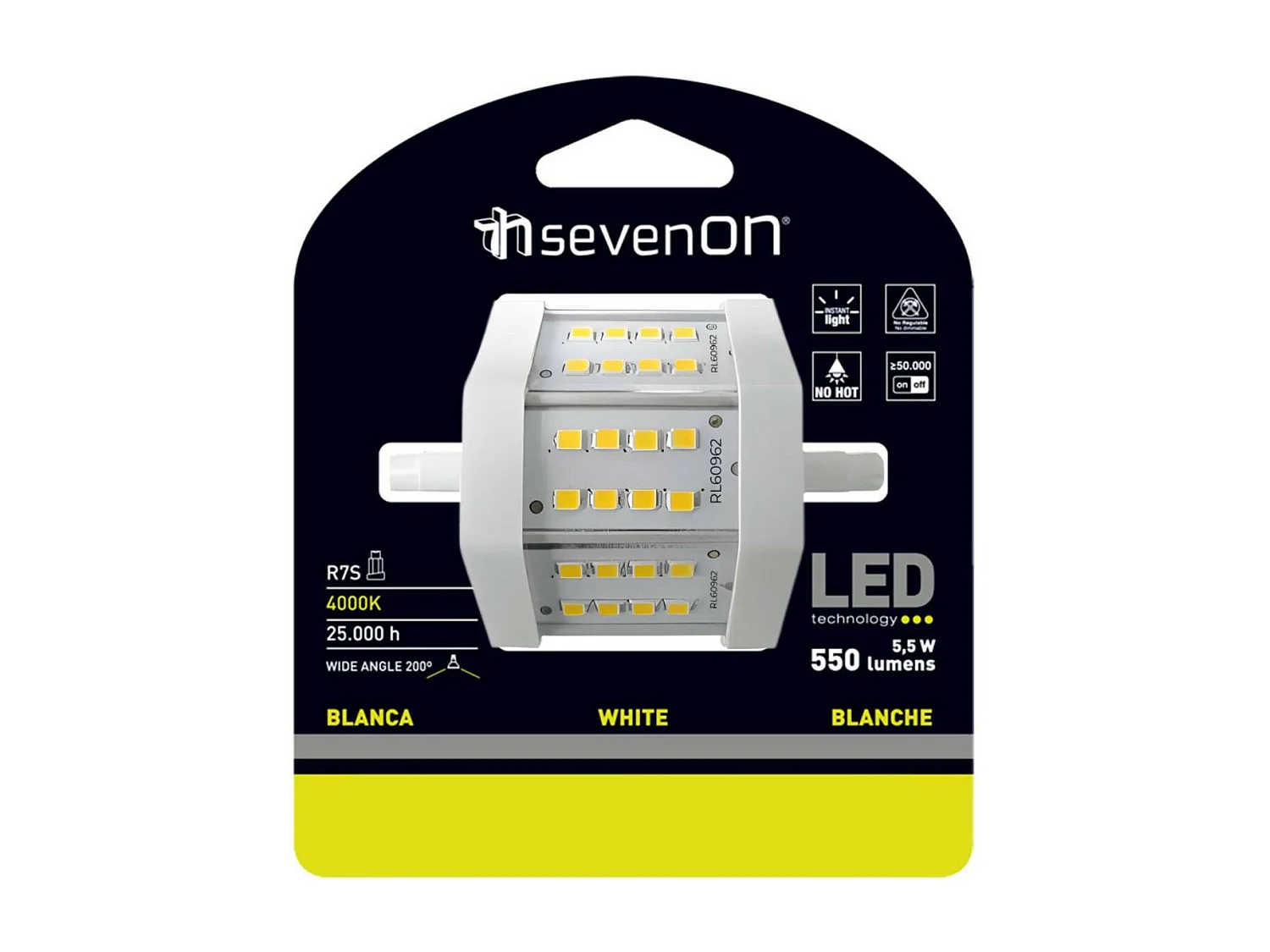 Lampadina Tubo LED R7S 5.5W Equi.45W 550lm 4000K 25000H 7hSevenOn