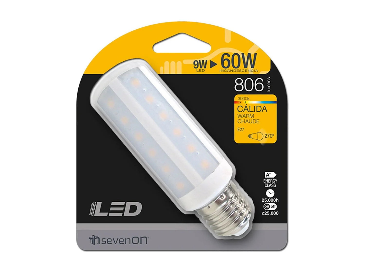 Lampadina LED COB E27 9W Equi.60W 806lm 25000H 7hsevenOn