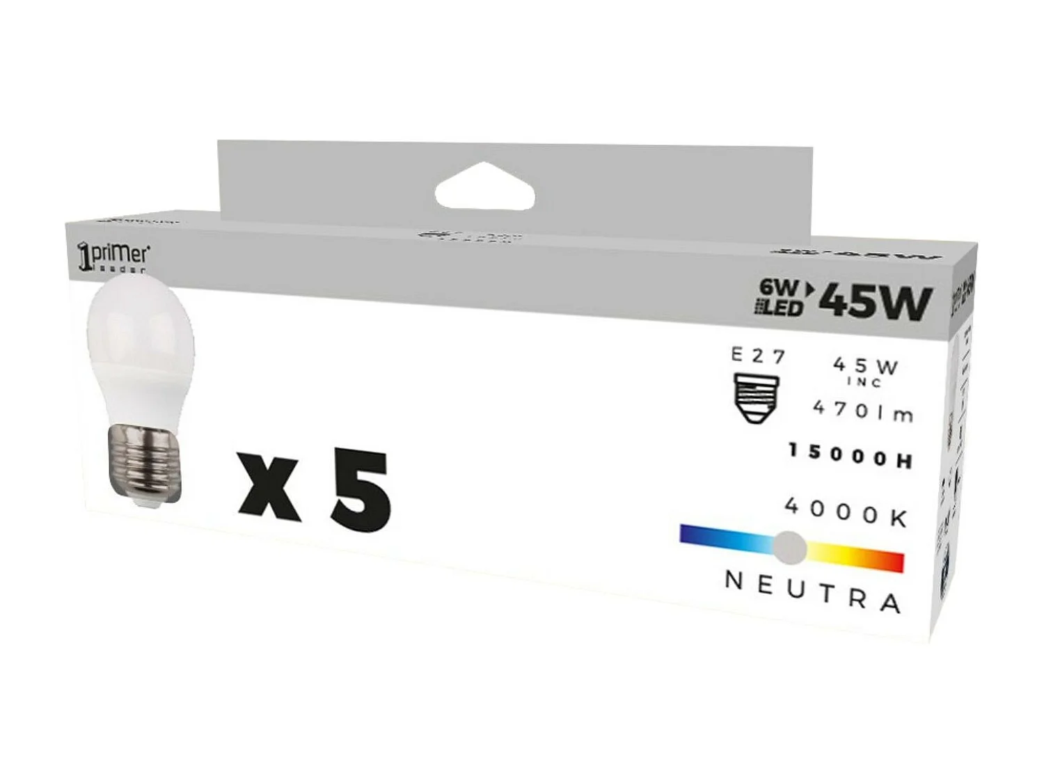 Confezione da 5 Lampadine LED Sferiche E27 6W Equi.40W 470lm 15000H Primer Leader