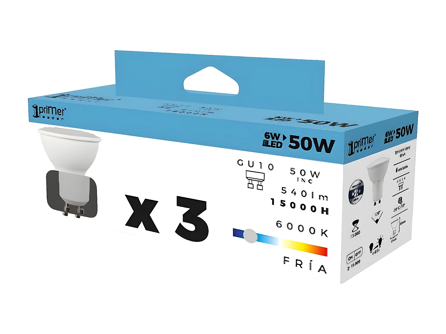 Pack 3 Lampadine Faretto LED GU10 6W Equi.50W 540lm 15000H Primer Leader