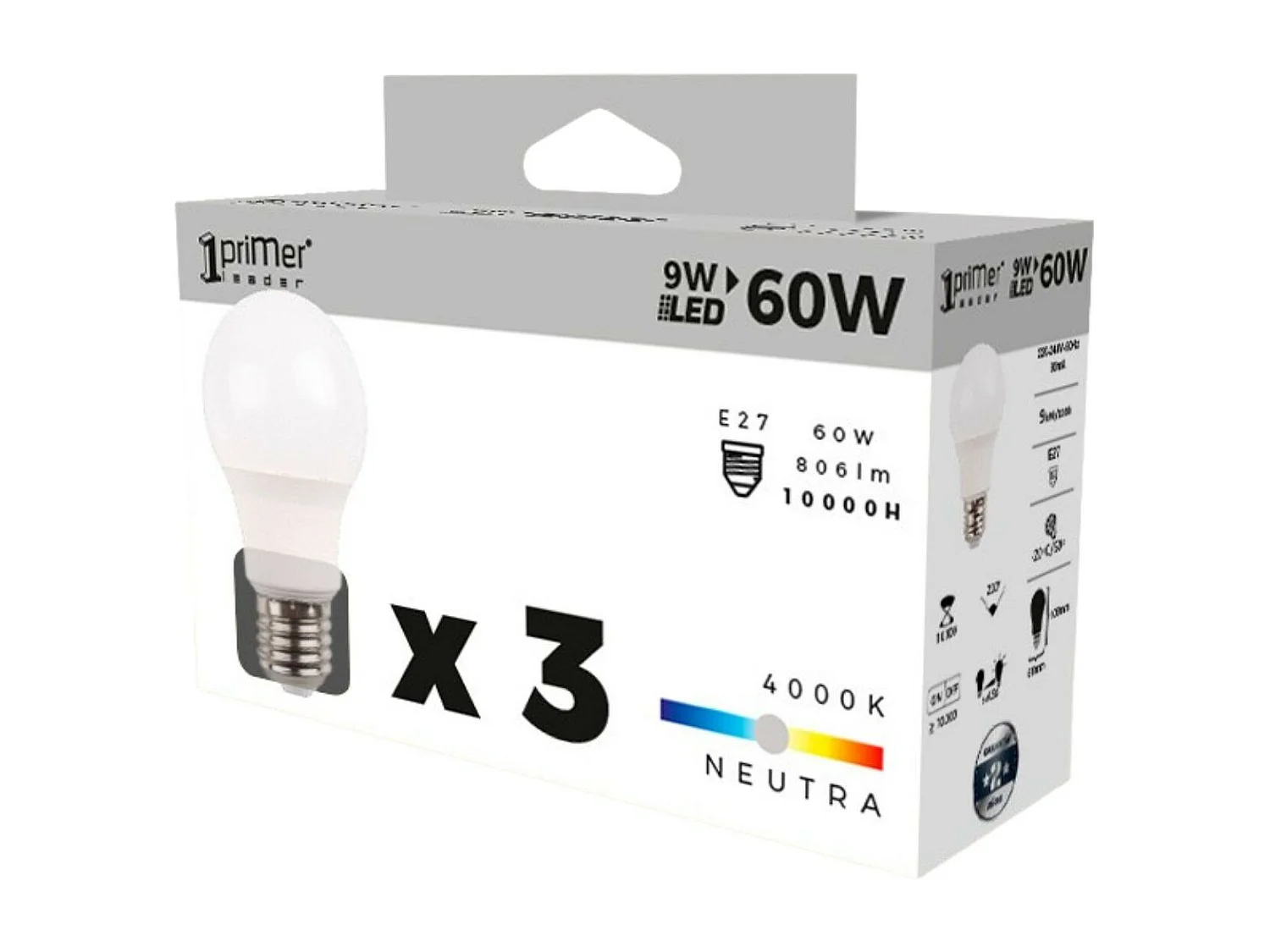 Pack 3 Lampadine LED Standard E27 9W Equi.60W 806lm 15000H Primer Leader