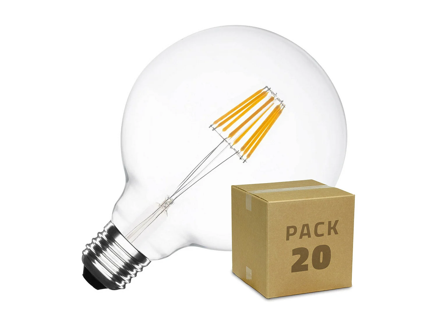 Box da 20 Lampadine LED E27 Regolabile Filamento Supreme G125 5.5W Bianco Caldo