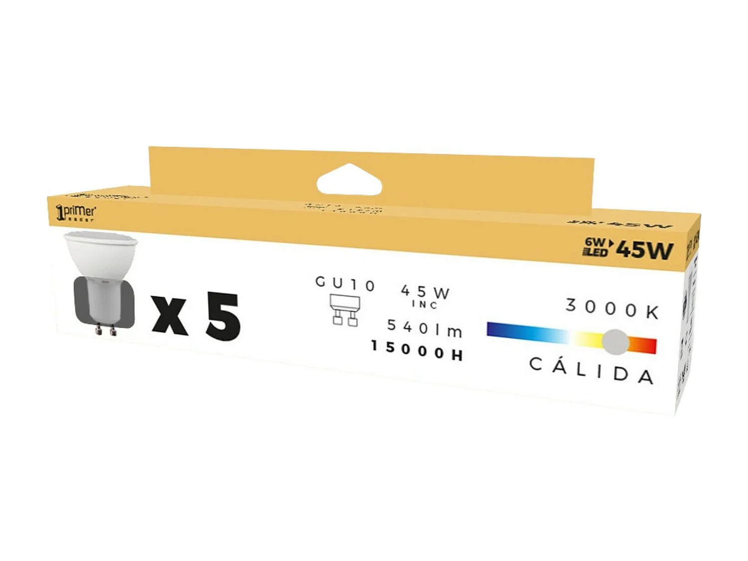 Confezione da 5 Lampadine Faretto LED GU10 6W Equi.50W 540lm 15000H Primer Leader