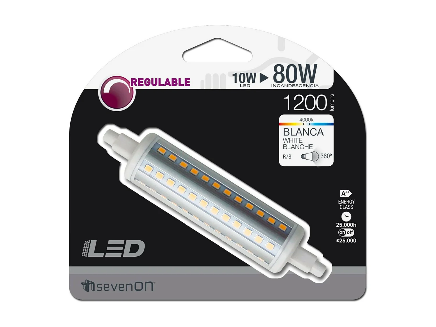 Lampadina Tubo LED R7S 10W Equi.80W 1200lm Dimmerabile 4000K 25000H 7hSevenOn