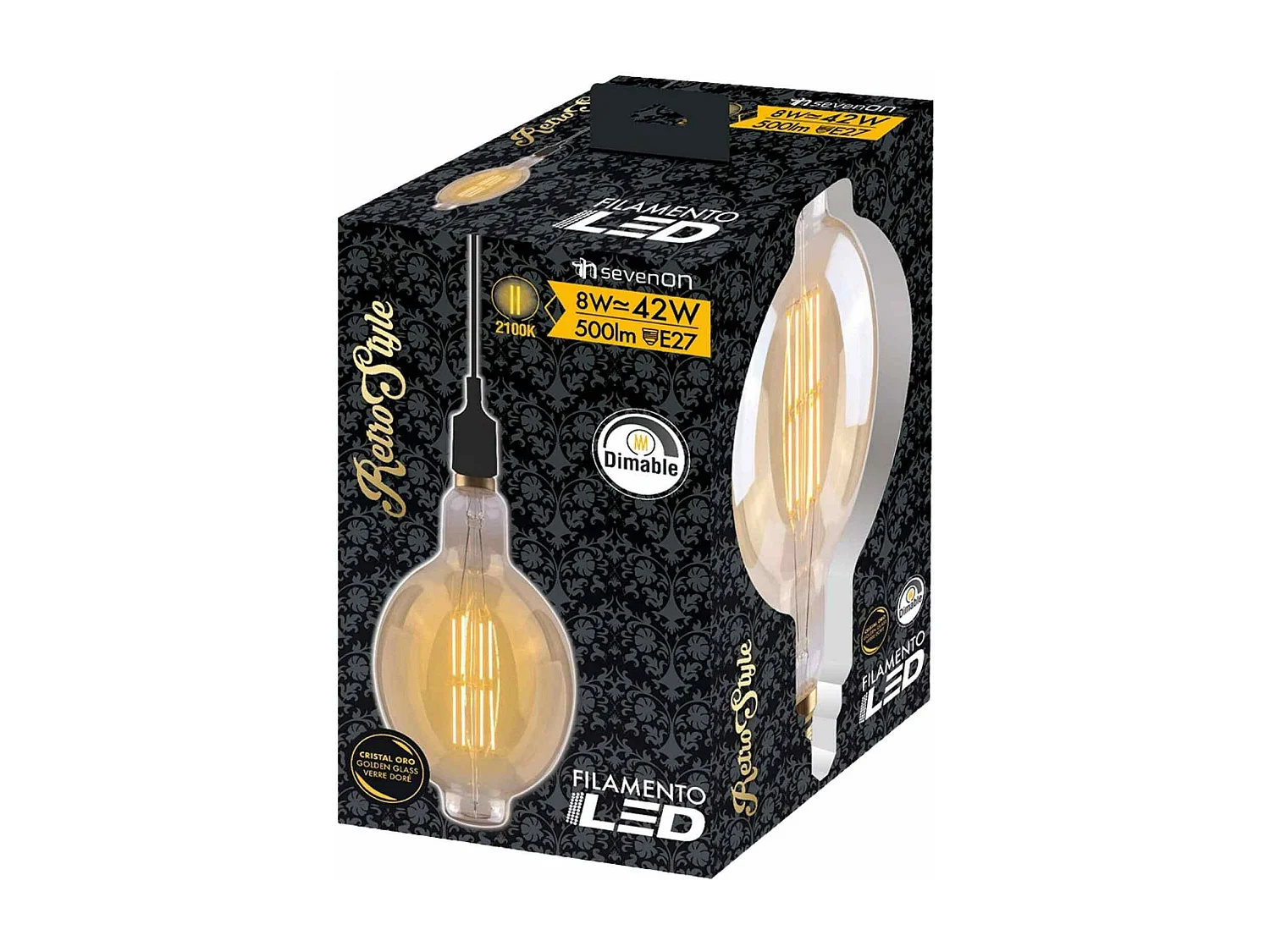 Lampadina LED Giant E27 8W Equi.40W 500lm Dimmerabile 2100K Oro 15000H 7hSevenOn Vintage
