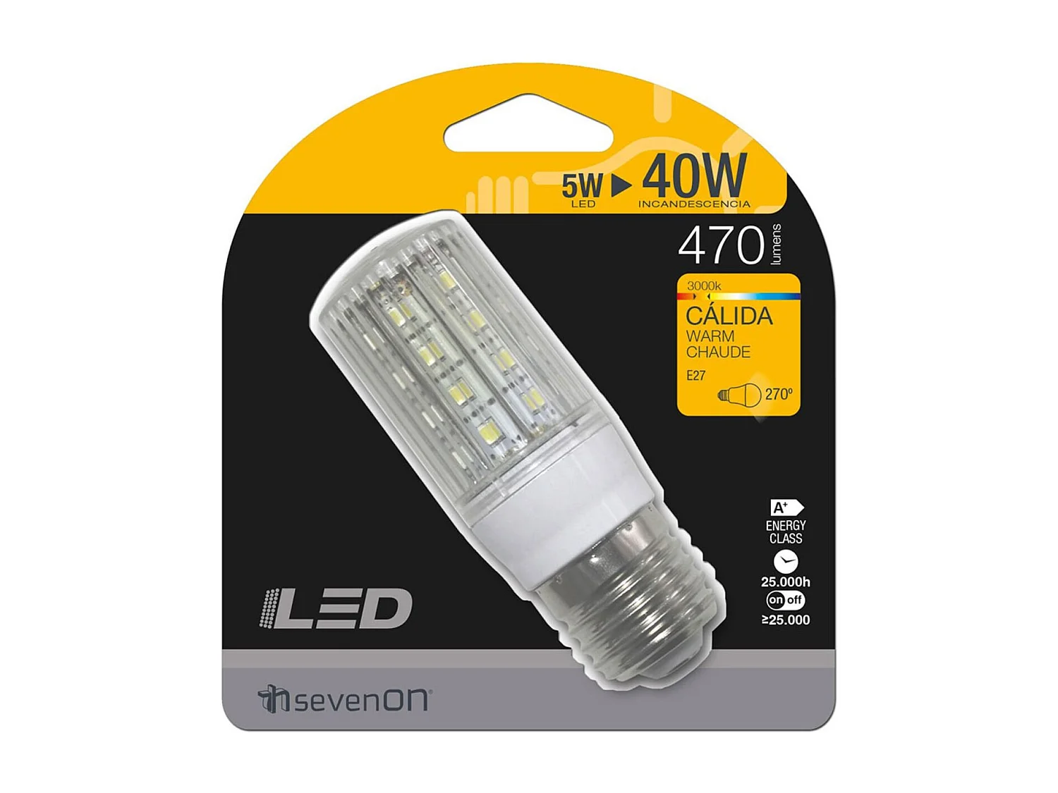 Lampadina LED Mini Cob E27 5W Equi.40W 470lm 3000K 25000H 7hSevenOn