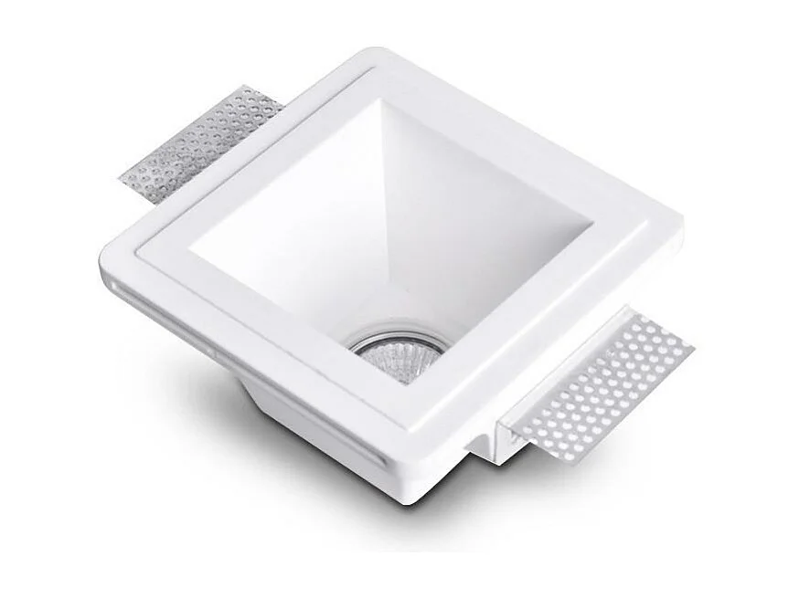 Collerette Downlight Intégration Plâtre/Pladur Carrée pour Ampoule LED GU10/GU5.3 Coupe 153x153 mm UGR17 Blanc