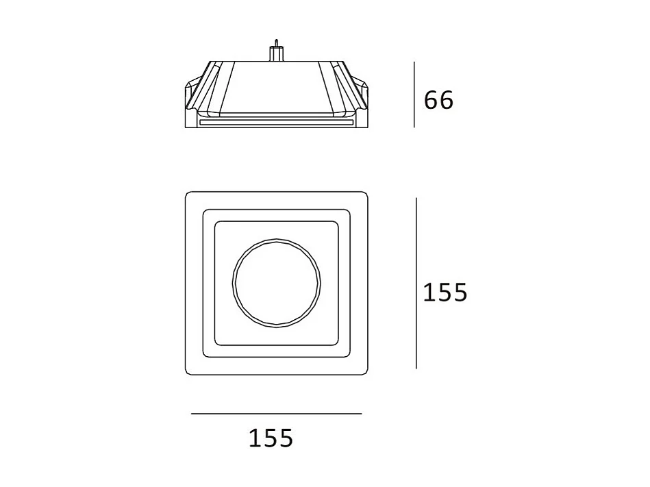 Portafaretto Downlight Integrazione Cartongesso Quadrato per Lampadina LED GU10 / GU5.3 Foro 158x158 mm UGR17 Bianco