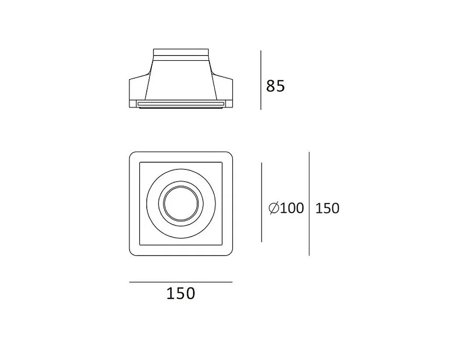 Portafaretto Downlight Integrazione Cartongesso per Lampadina LED GU10 / GU5.3 Foro 153x153 mm UGR17 Bianco
