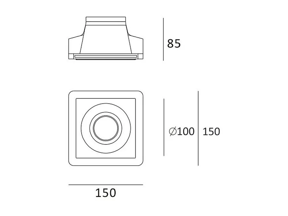 Collerette Downlight Intégration Plâtre/Pladur pour Ampoule LED GU10/GU5.3 Coupe 153x153 mm UGR17 Blanc