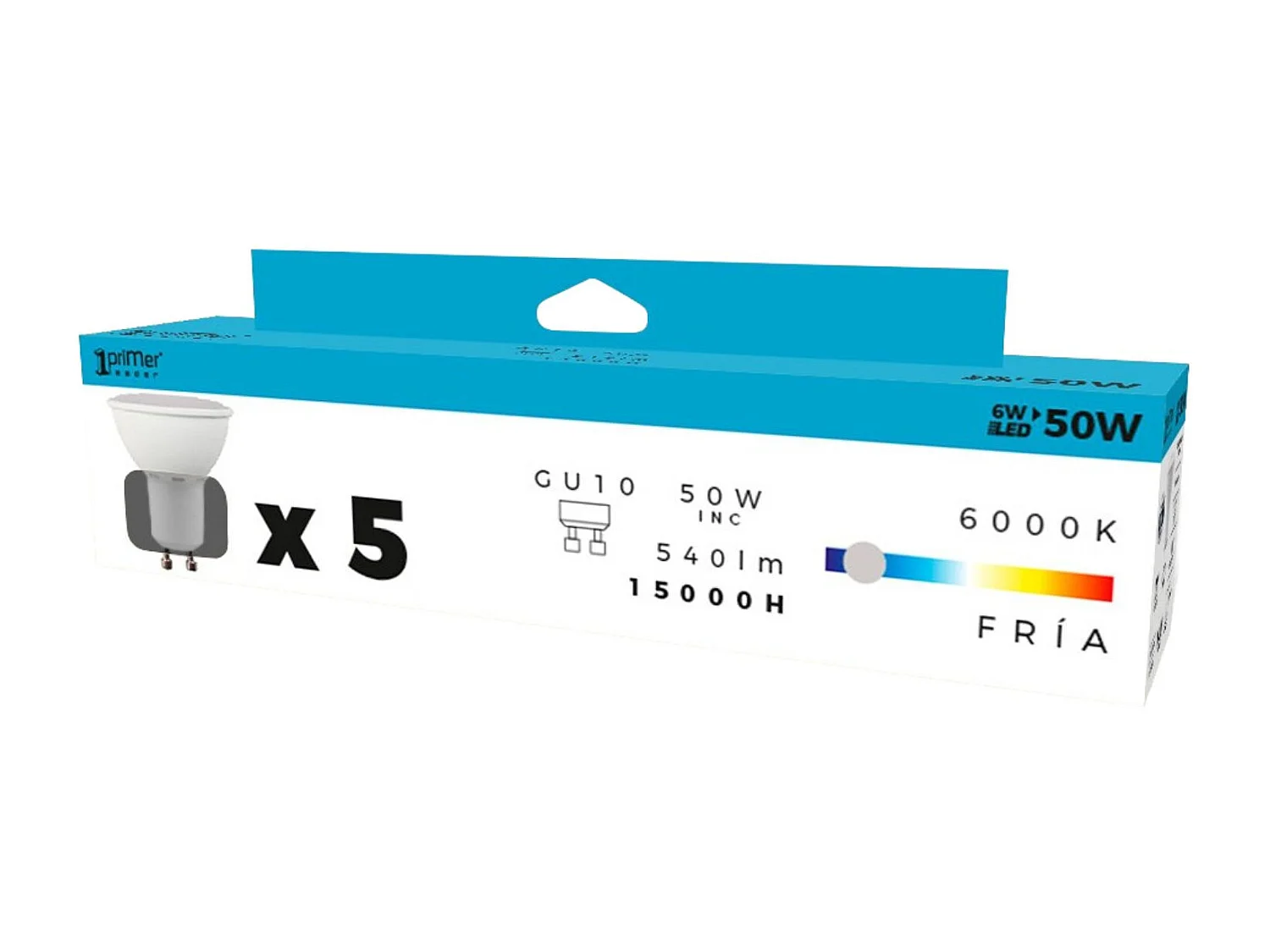 Confezione da 5 Lampadine Faretto LED GU10 6W Equi.50W 540lm 15000H Primer Leader