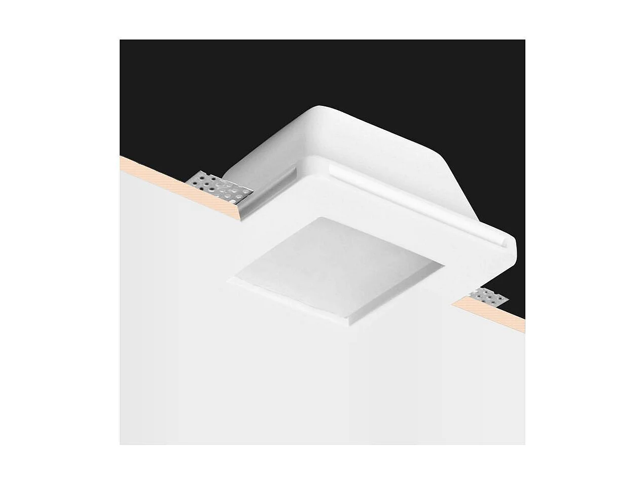 Collerette Downlight Intégration Plâtre/Pladur Carrée pour Ampoule LED GU10/GU5.3 Coupe 123x123 mm  Blanc