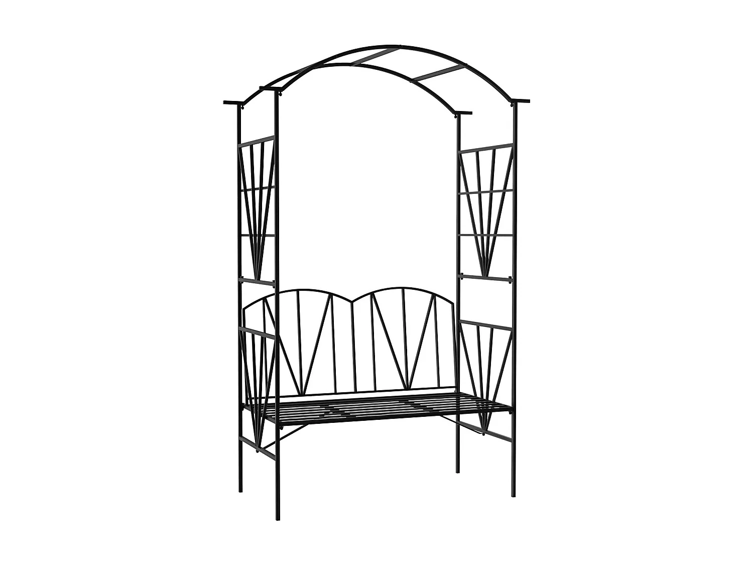 Arche de jardin avec banc 2 places dim. 115L x 54l x 203H cm métal thermolaqué noir
