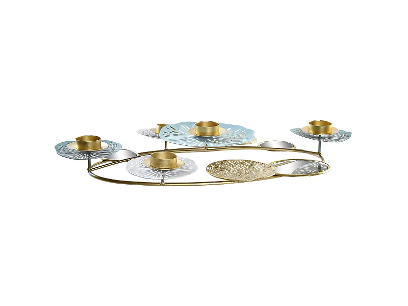 CANDELABRO METAL ESPEJO 54X33X8 NENUFAR DORADO