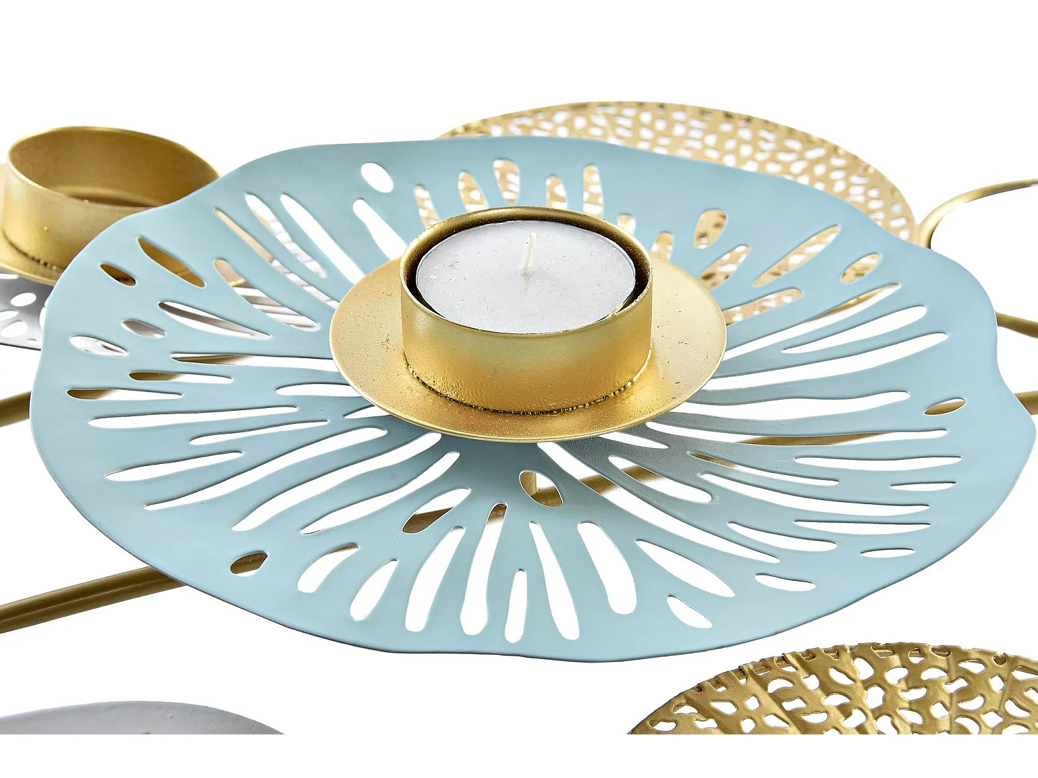 CANDELABRO METAL ESPEJO 54X33X8 NENUFAR DORADO