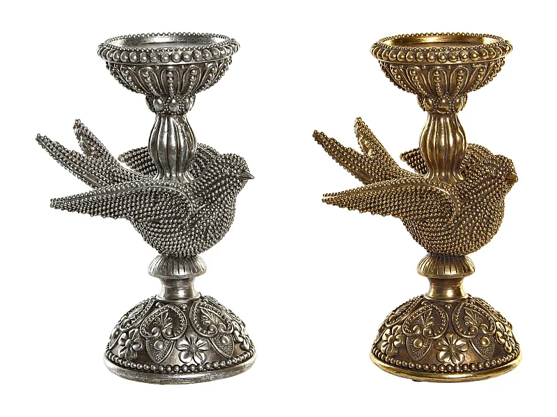 Bougeoir en résine 17x11x25 Oiseau 2 Assort.