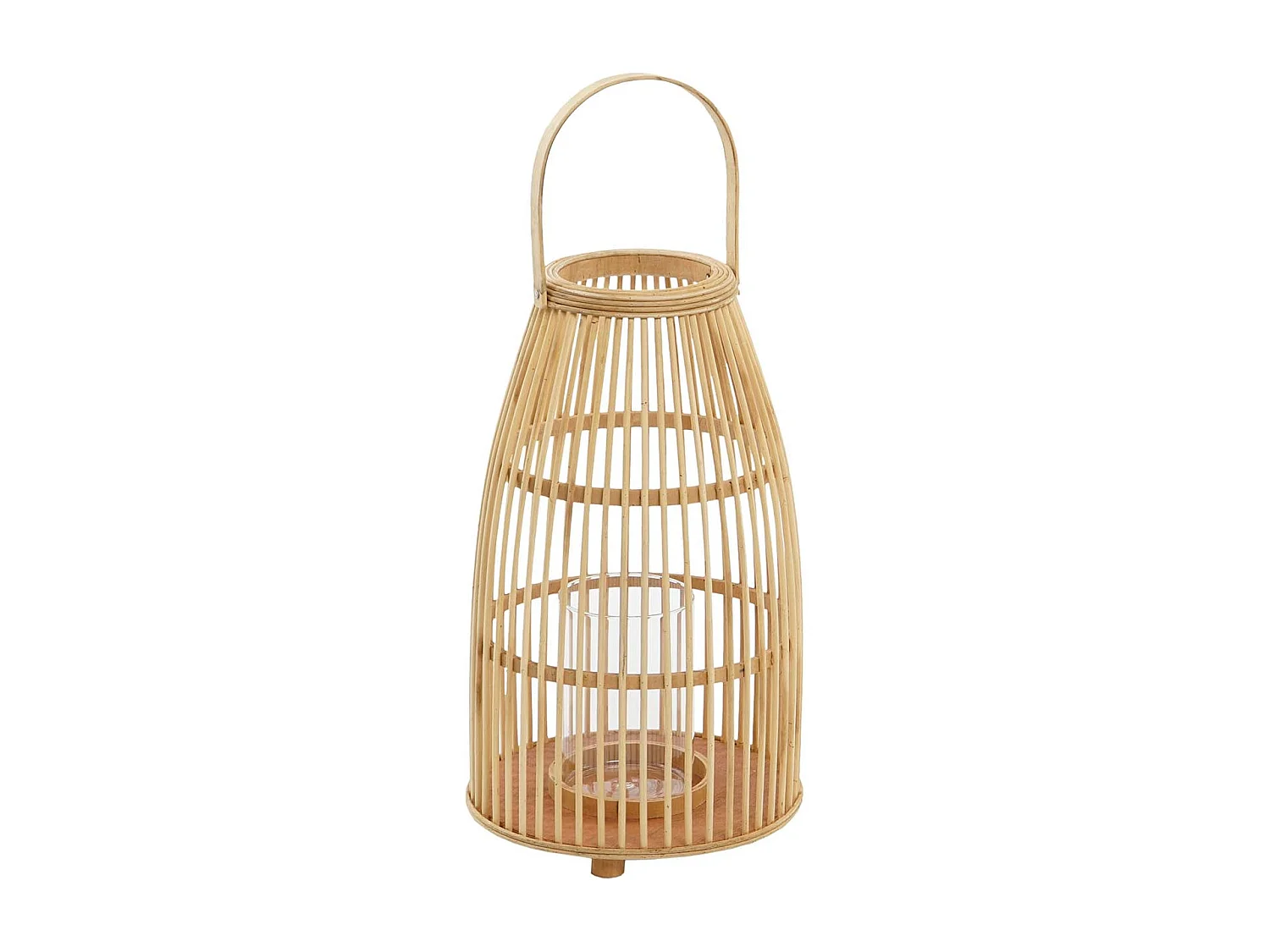 Porte-bougie Bambou Verre 25x25x56 Naturel Marron