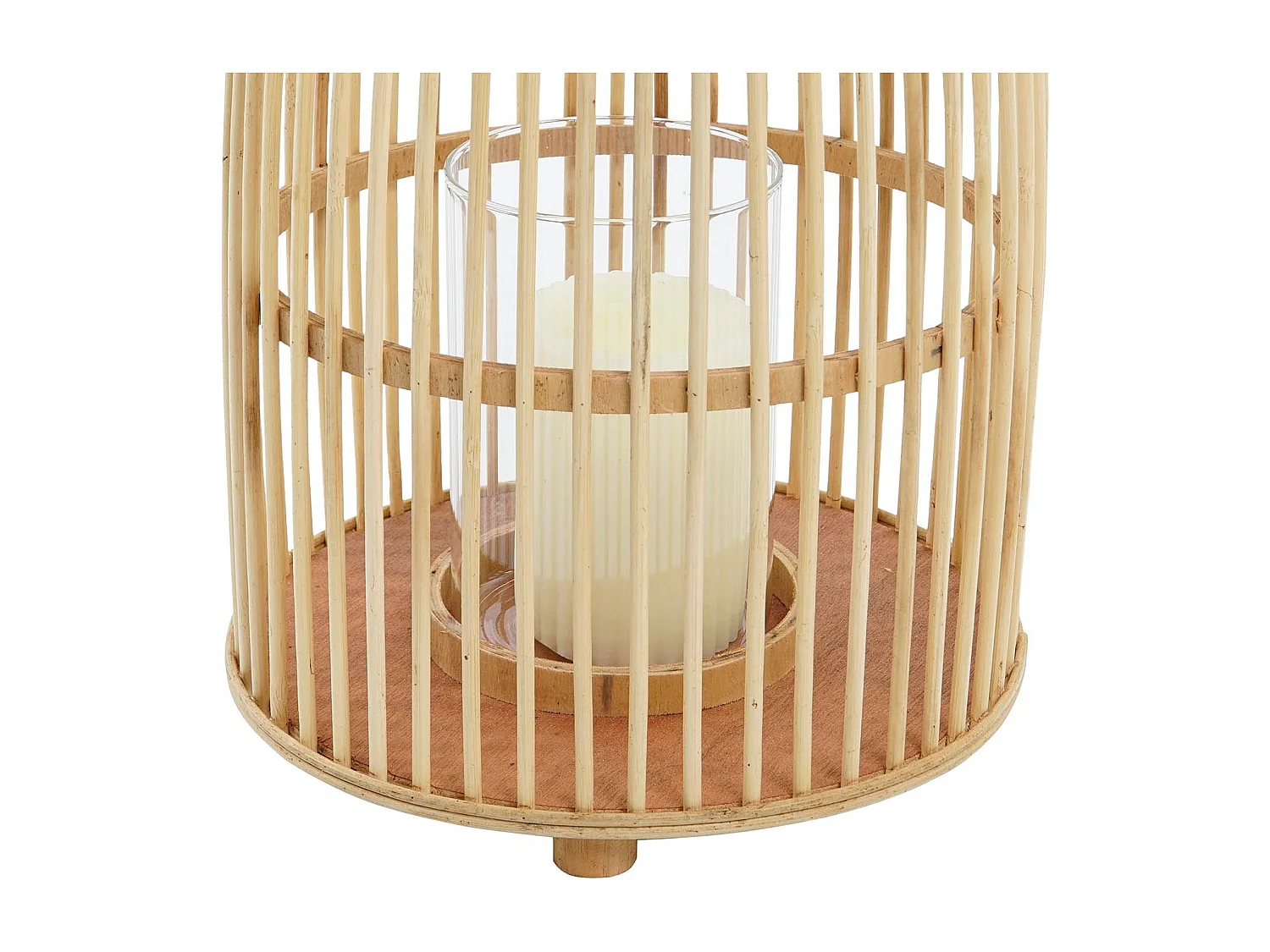 Porte-bougie Bambou Verre 25x25x56 Naturel Marron