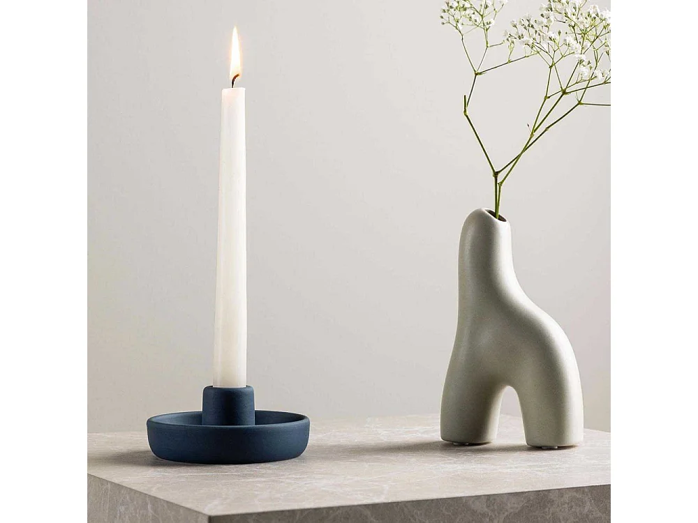 Bougeoir en Céramique "Otis" 11cm Bleu Foncé