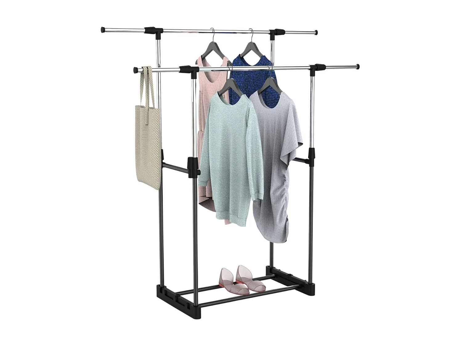 Donkey Portemanteau Double Extensible avec Porte-Chaussures Hebdo Argent 172x41x157cm 7house