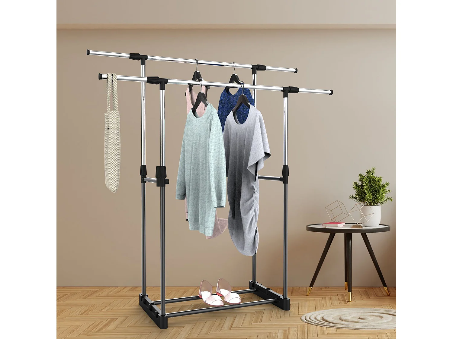 Donkey Portemanteau Double Extensible avec Porte-Chaussures Hebdo Argent 172x41x157cm 7house